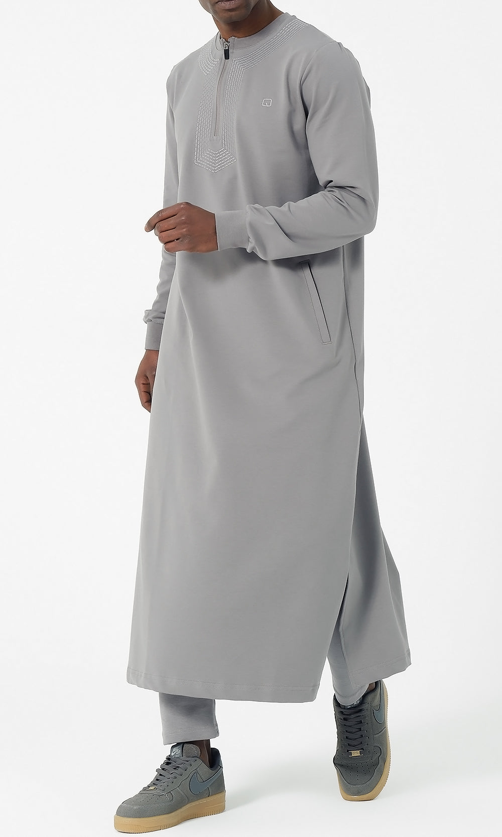 Islamic Men's Long Thobe Amwaj R24 QL in Grey