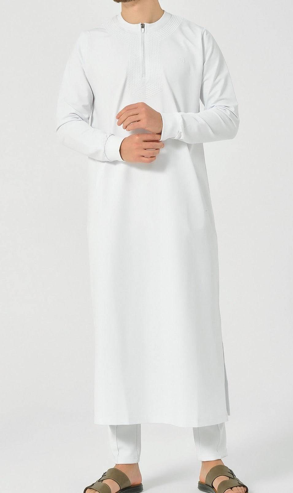 Islamic Men's Long Thobe Amwaj R24 QL in White