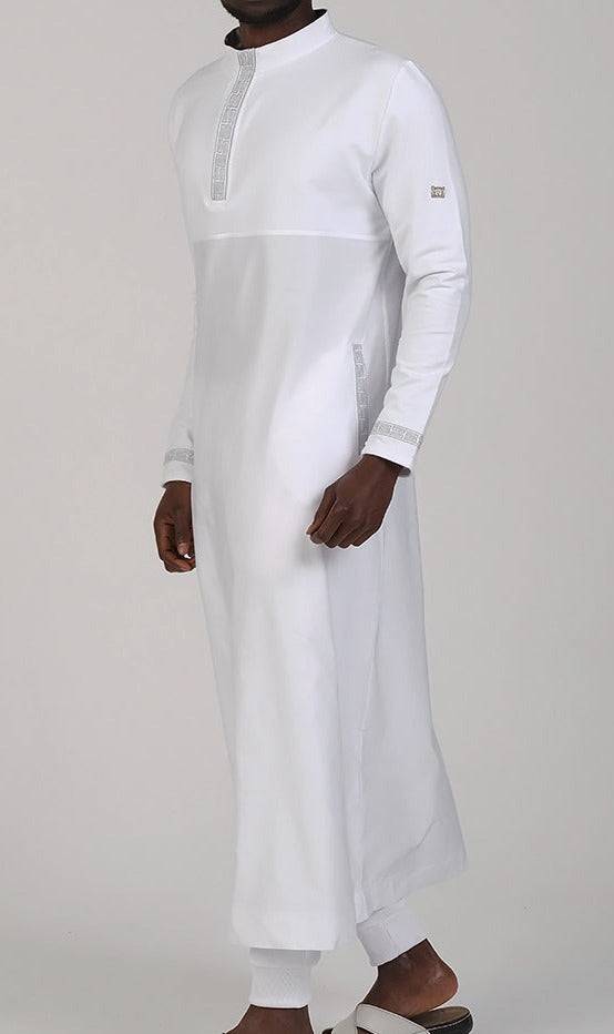 Islamic Men's Long Thobe Eminence QL in White and Silver