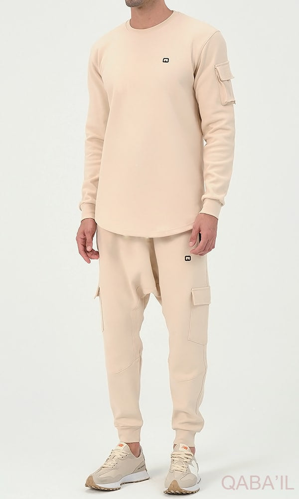 QL Sniper Set Cargo Joggers and Longline Top in Beige